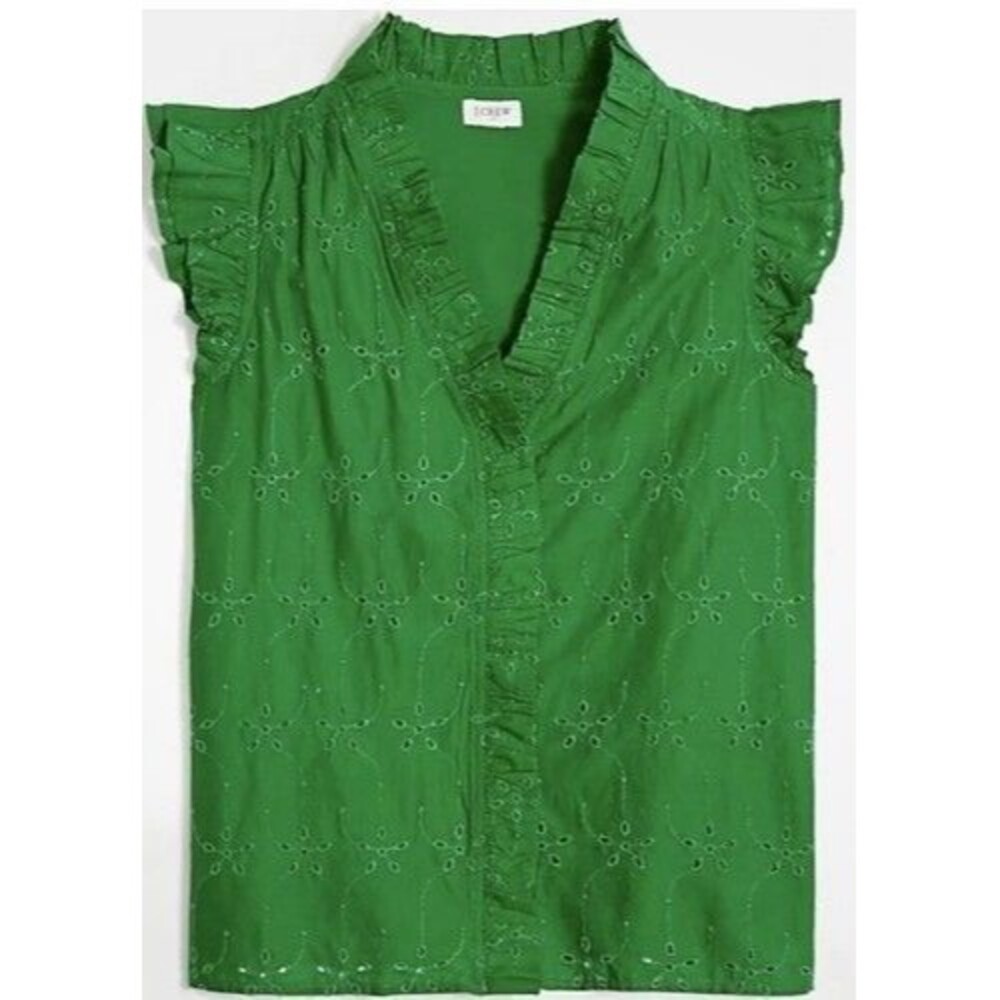 NWOT J. Crew Sleeveless Eyelet Ruffle Cottage Coastal Tank Top‎ Women L India